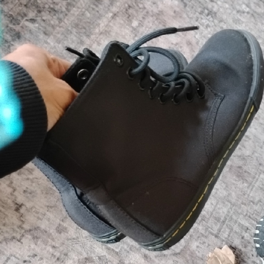 Dr. Martens Kids Black Canvas Lace-Up Boots with Yellow Stitching